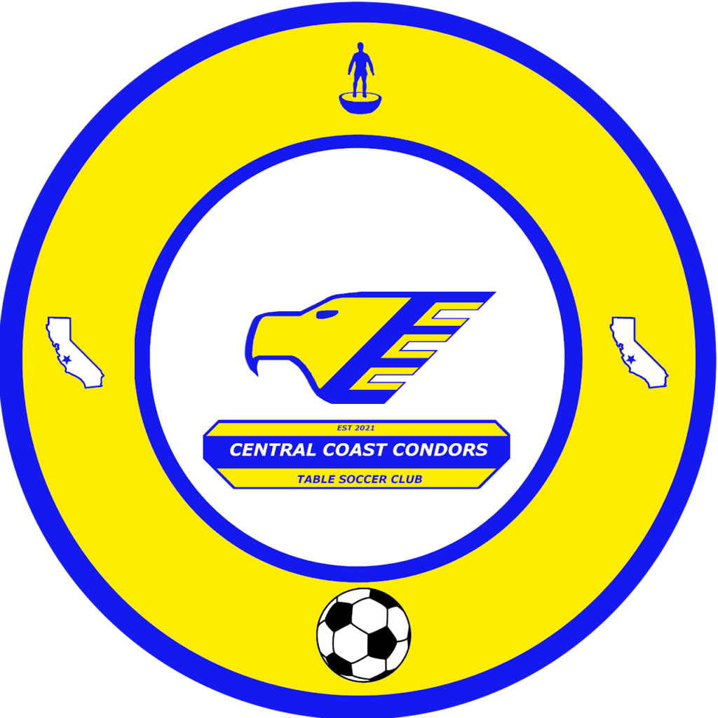 yellow and blue circle logo with condor at center